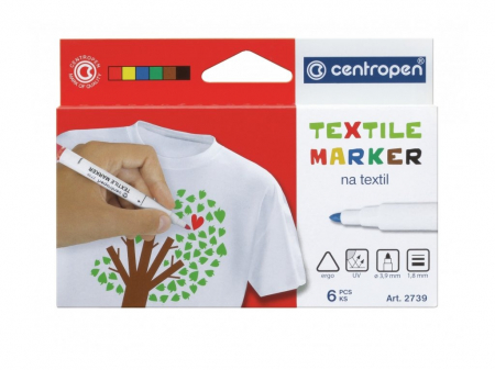 Centropen - Marker pentru Textile 6 culori/ set Centopen