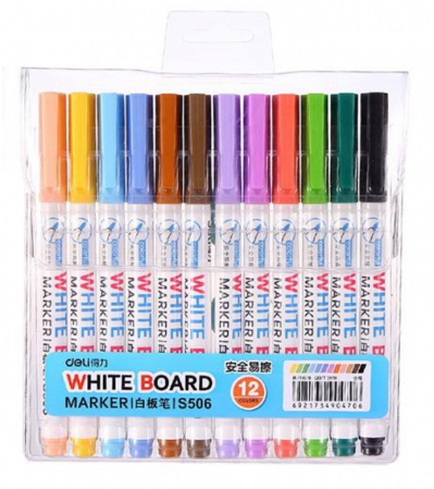 Desen si pictura - Marker Whiteboard Slim Set 12 Buc, Deli