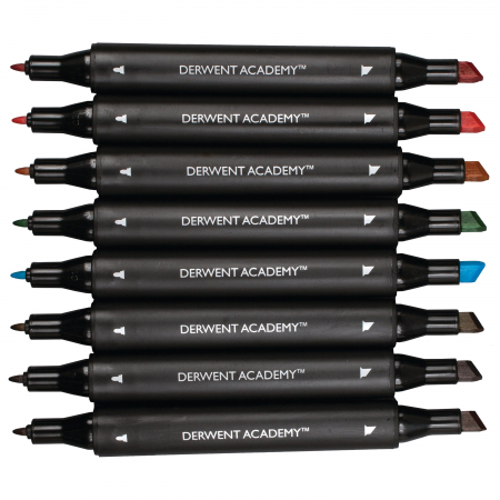Markere cu 2 capete - varf tip dalta si varf fin, 8 buc/set Derwent Academy [2]
