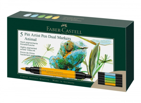 Markere Desen - Pitt Artist Pen Dual Marker Animals Set 5 culori, Faber-Castell