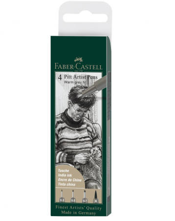 NOU - Pitt Artist Pen Brush Gri Cald IV 273,  4 buc (S, F, M, B) etui plastic, Faber-Castell