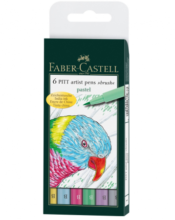 Pitt Artist Pen Brush - Pitt Artist Pen Brush, Set 6 culori Pastel, Faber-Castell