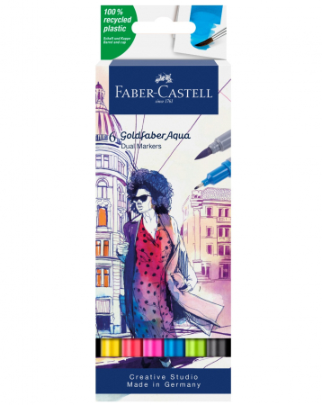 Goldfaber Aqua - Set 6 Markere Solubile 2 Capete Goldfaber, Faber-Castell