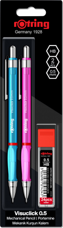 Creioane mecanice scolare - Set 2 x Visuclick 0.5 + etui mine 4 culori carcasa: blue, green, orange, pink Rotring