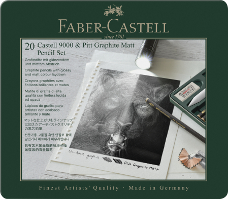 Creion grafit Castell 9000 - Set 20 Creioane Grafit Mat + CASTELL 9000 Faber-Castell