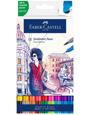 Goldfaber Aqua - Set 18 Markere Solubile 2 Capete Goldfaber, Faber-Castell