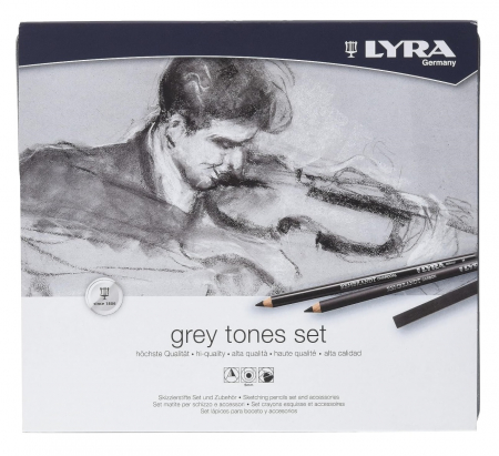 Lyra - Set 25 Piese, Creioane + accesorii  Sketching tonuri gri Rembrandt, Lyra