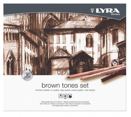 Set 25 Piese, Creioane + accesorii  Sketching tonuri maro Rembrandt, Lyra [1]