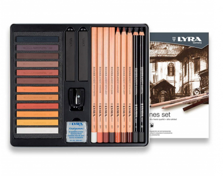 Lyra - Set 25 Piese, Creioane + accesorii  Sketching tonuri maro Rembrandt, Lyra