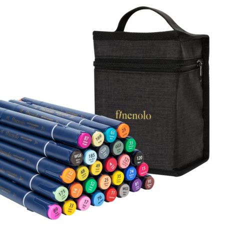 Desen si pictura - Set 30 Markere Sketching varf Dublu Rotund-Tesit, Husa Textil, Deli