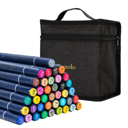 Desen si pictura - Set 40 Markere Sketching varf Dublu Rotund-Tesit, Husa Textil, Deli