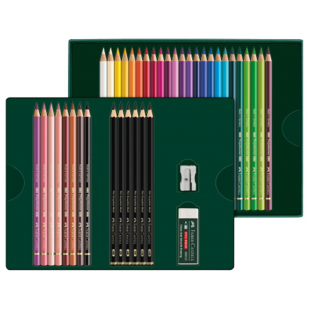 Set 32 Creioane Colorate POLYCHROMOS + 6 Creioane Grafit Matt + Accesorii, Faber-Castell [1]