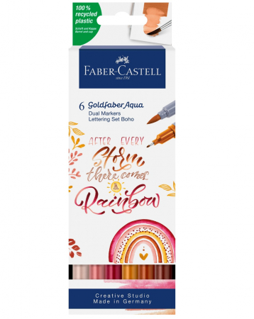 Faber-Castell - Set 6 Markere Solubile BoHo, 2 Capete Goldfaber, Faber-Castell