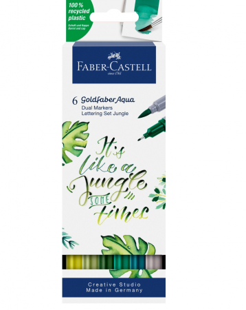 Faber-Castell - Set 6 Markere Solubile Jungle, 2 Capete Goldfaber, Faber-Castell