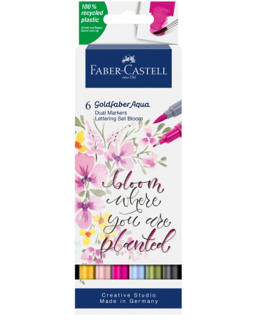 Faber-Castell - Set 6 Markere Solubile Lettering, 2 Capete Goldfaber, Faber-Castell