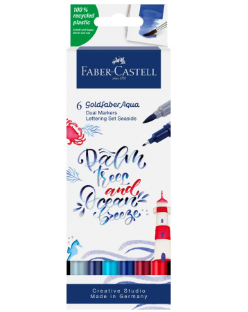 Faber-Castell - Set 6 Markere Solubile Seaside, 2 Capete Goldfaber, Faber-Castell