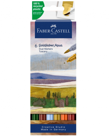 Faber-Castell - Set 6 Markere Solubile Toscana, 2 Capete Goldfaber, Faber-Castell