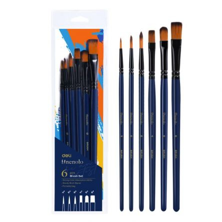 NOU - Set 6 Pensule Profesionale Soft 3 vf rotund (nr. 4, 6, 8) + 3varf tesit (nr. 4, 6, 8) Deli