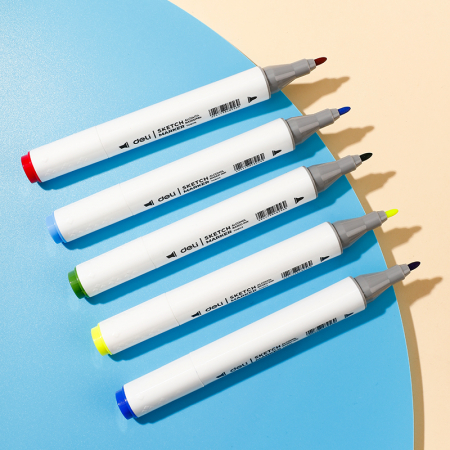 Set 60 Markere Sketching Varf dublu Rotund/Tesit Color Emotion, Deli [5]