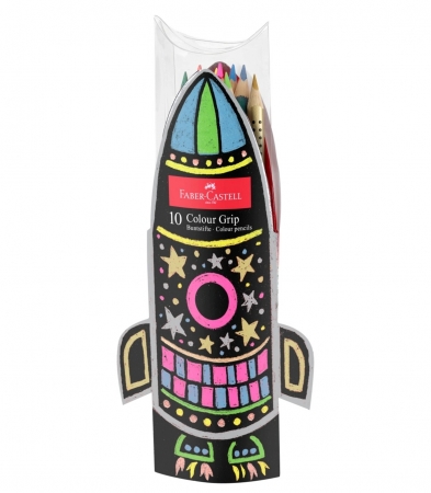 Creioane colorate si seturi cadou Grip - Set Cadou Racheta Creioane Colorate Grip 5 Neon + 5 Metalizate Faber-Castell