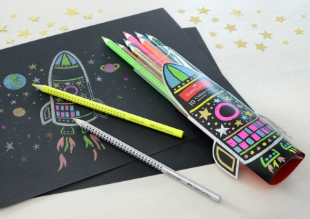 Set Cadou Racheta Creioane Colorate Grip 5 Neon + 5 Metalizate Faber-Castell [2]