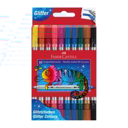 Rechizite Scolare - Set Carioci 10 culori Glitter, 2 capete, Faber-Castell