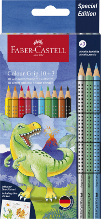 NOU - Set Creioane Colorate 10+3 Culori Grip 2001 DINOZAURI, Faber-Castell