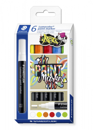 Staedtler - Set Marker Lumocolor Vopsea Acrilic 6 culori, Staedtler