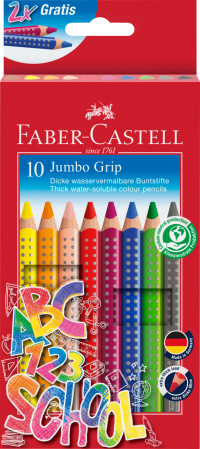 Creioane colorate Jumbo - Set Promotional Creioane Colorate Jumbo Grip 10 Culori, Faber-Castell 