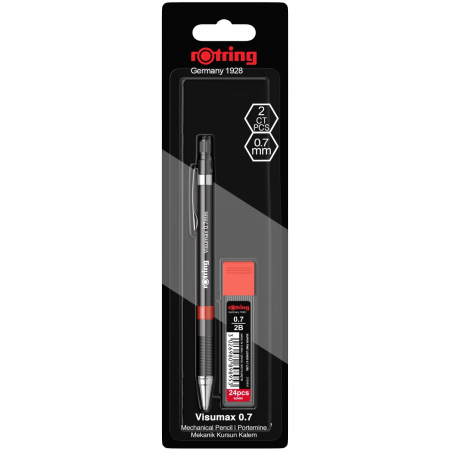 Creioane mecanice scolare - Set Visumax 0.7 + etui mine 4 culori carcasa: black, blue, red, green Rotring