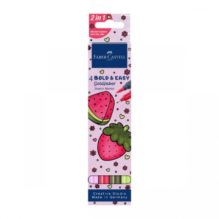 Faber-Castell - Sketch Marker cu 2 Capete,Set 4 Bold and Easy I Goldfaber, Faber-Castell