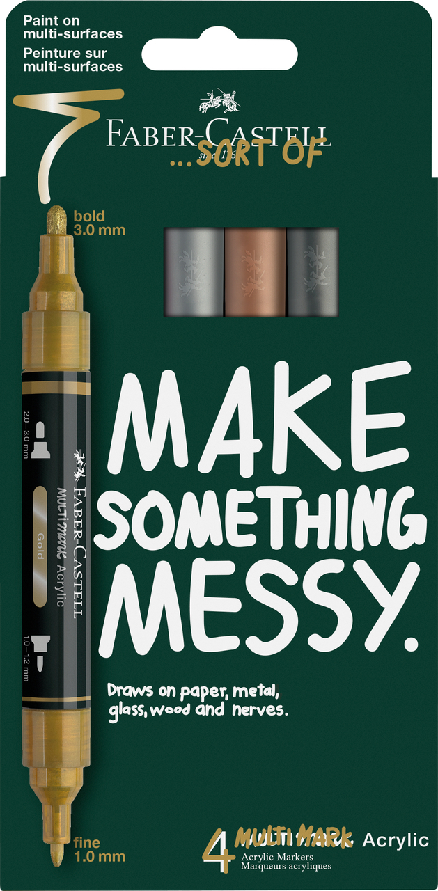 Blister 4 buc. Marker Acrilic Multimark Culori Metalizate, Faber-Castell