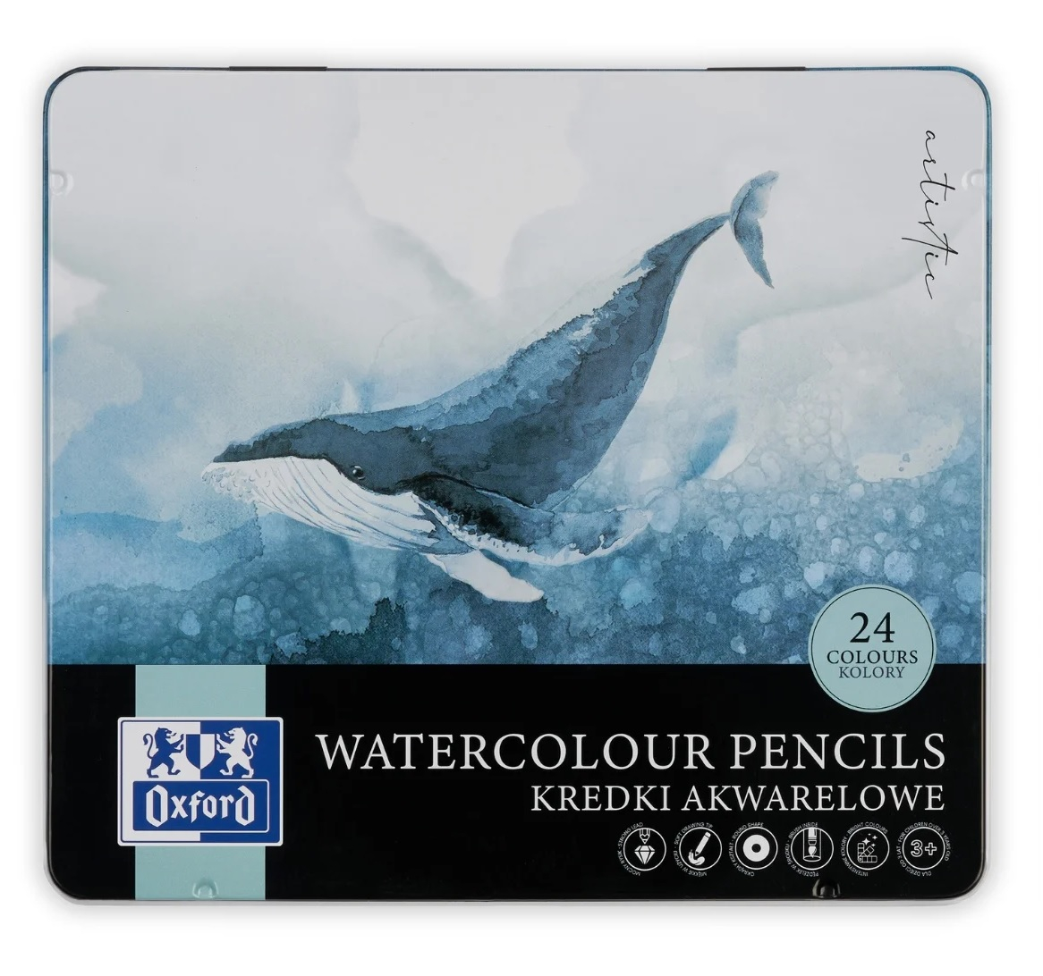 Creioane Color Watercolour, 24 culori in cutie metal,colectia Artistic, Oxford