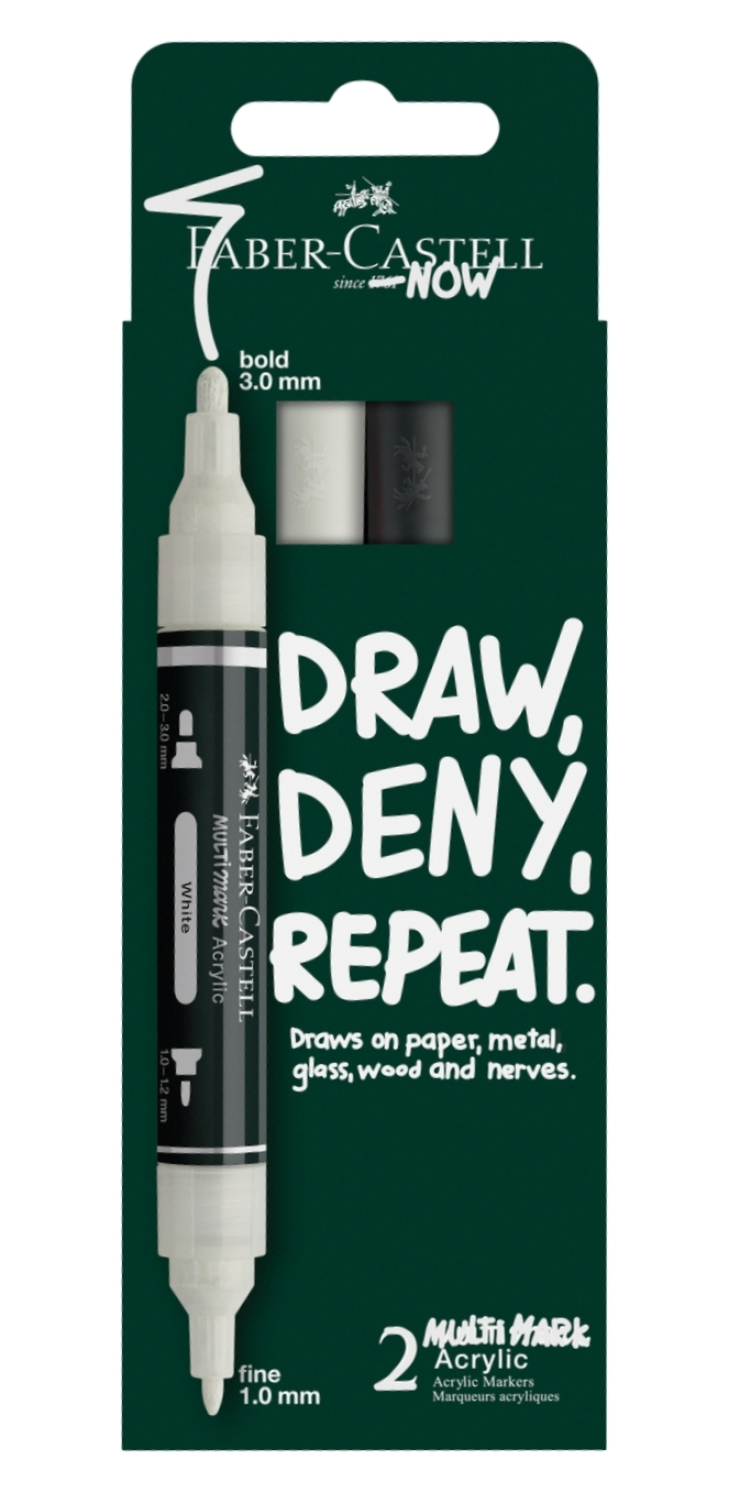Blister 2 buc. Marker Acrilic Multimark Alb + Negru, Faber-Castell