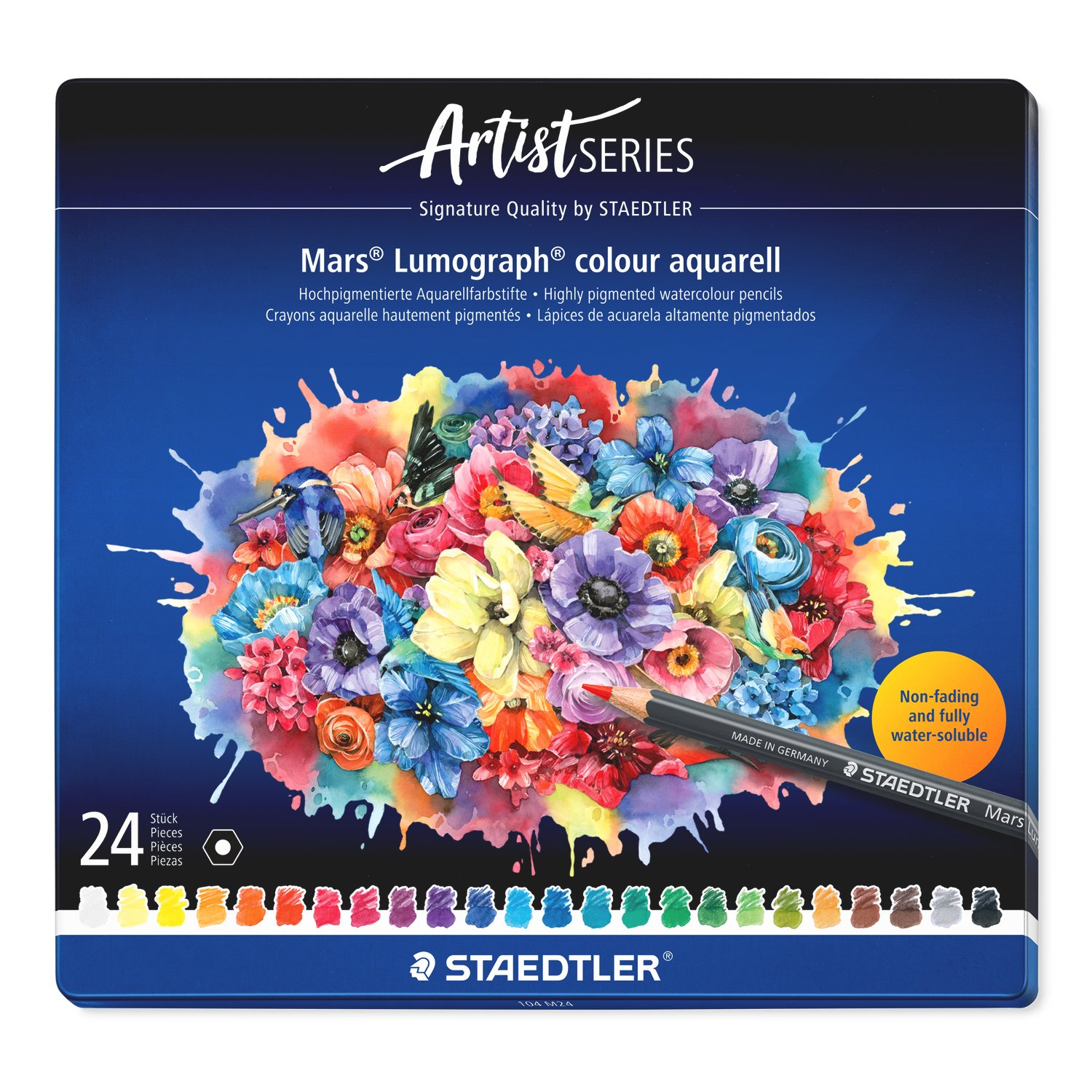 Set 24 Creioane Colorate Acuarelabile Mars Lumograph Colour Aquarell 104, Staedtler