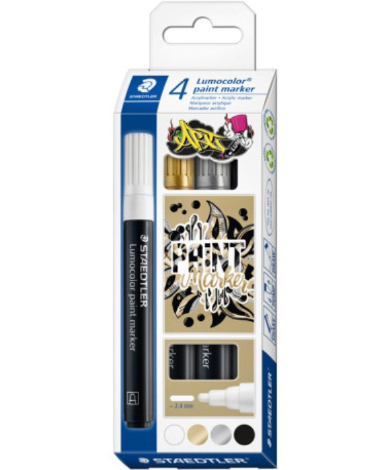 Set Marker Lumocolor Vopsea Acrilic 4 culori, Staedtler