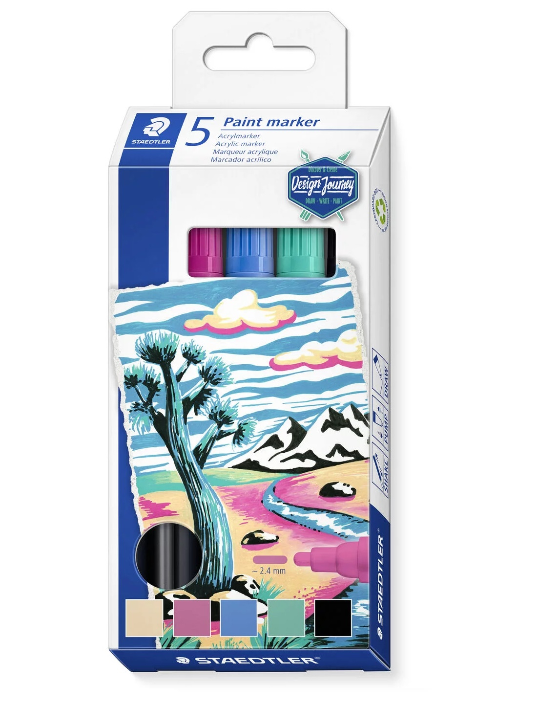 Set Marker Lumocolor Vopsea Acrilic 5 culori, Staedtler