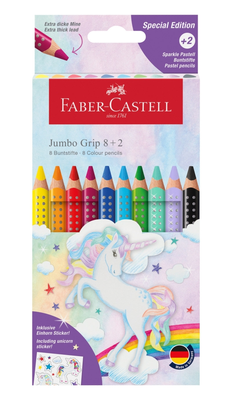 Set Creioane Colorate 8+2 Culori Jumbo Grip Unicorni Faber-Castell