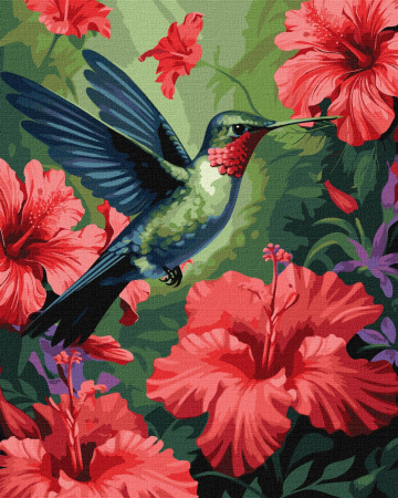 Peisaje - pictura numere colibri si flori tropicale artanias.com