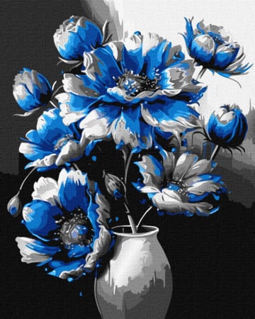 Home - Pictura pe numere - Perfecțiune albastră, cu acuarele metalice, 40x50cm