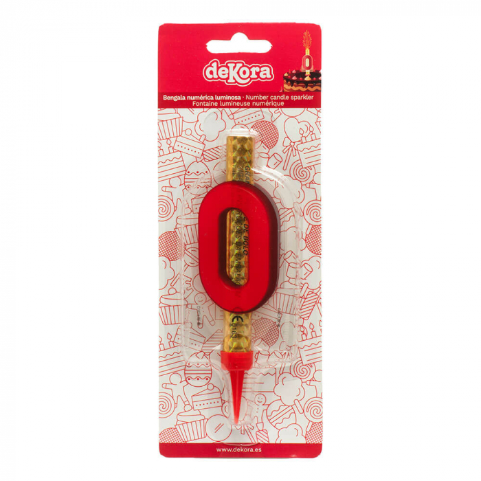 Artificie de tort cu cifra 0 rosu 12 cm [2]
