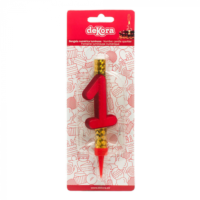 Artificie de tort cu cifra 1 rosu 12 cm [2]