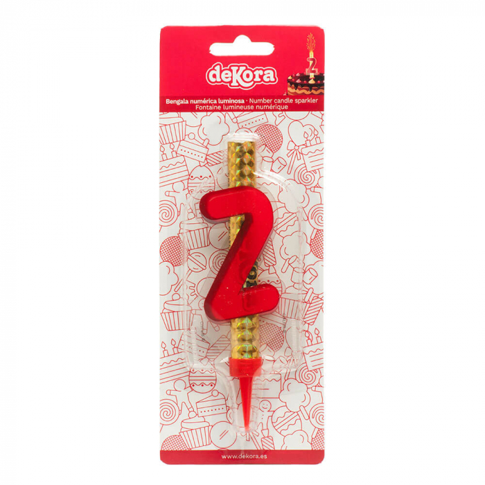 Artificie de tort cu cifra 2 rosu 12 cm [2]
