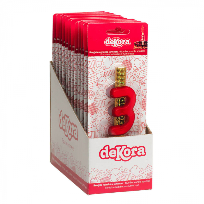 Artificie de tort cu cifra 3 rosu 12 cm [3]