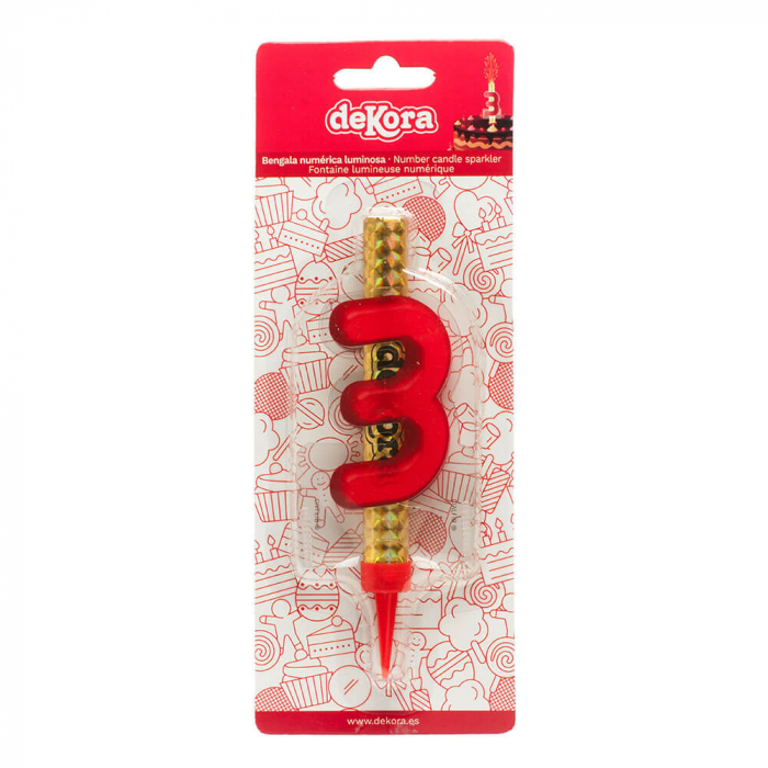 Artificie de tort cu cifra 3 rosu 12 cm [2]