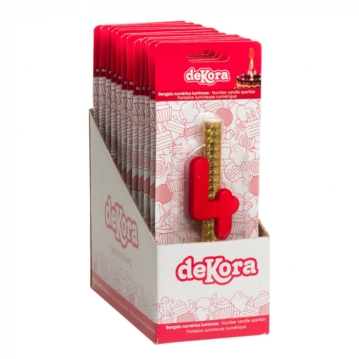 Artificie de tort cu cifra 4 rosu 12 cm [3]