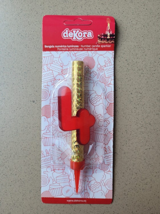 Artificie de tort cu cifra 4 rosu 12 cm [4]