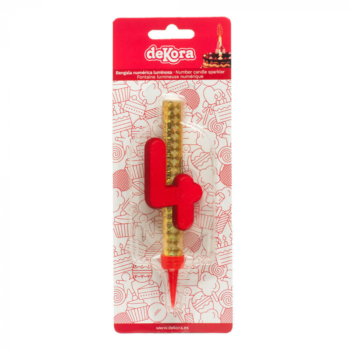 Artificie de tort cu cifra 4 rosu 12 cm [2]