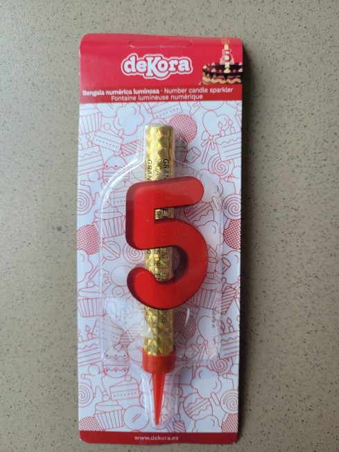 Artificie de tort cu cifra 5 rosu 12 cm [4]