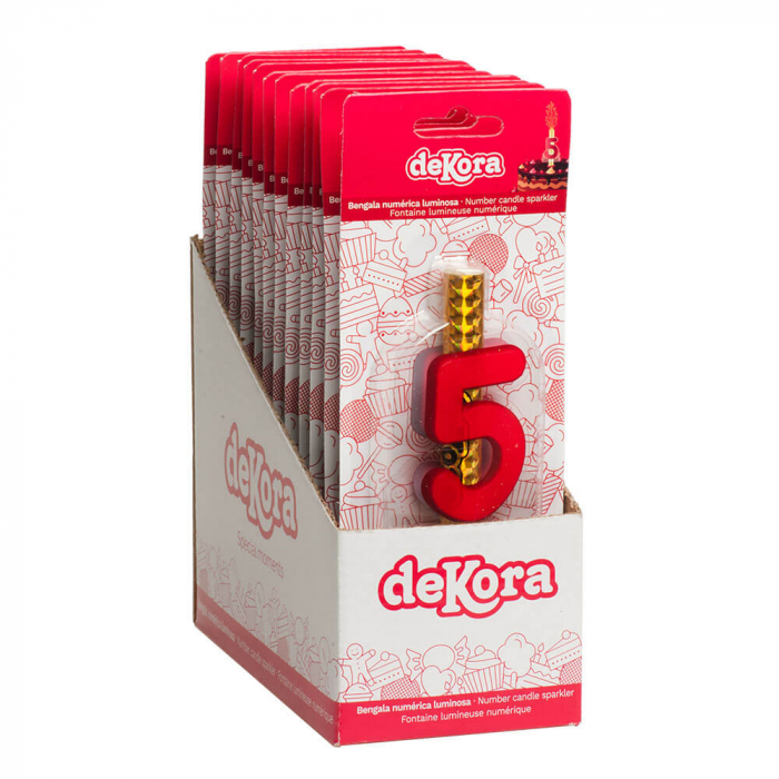 Artificie de tort cu cifra 5 rosu 12 cm [3]